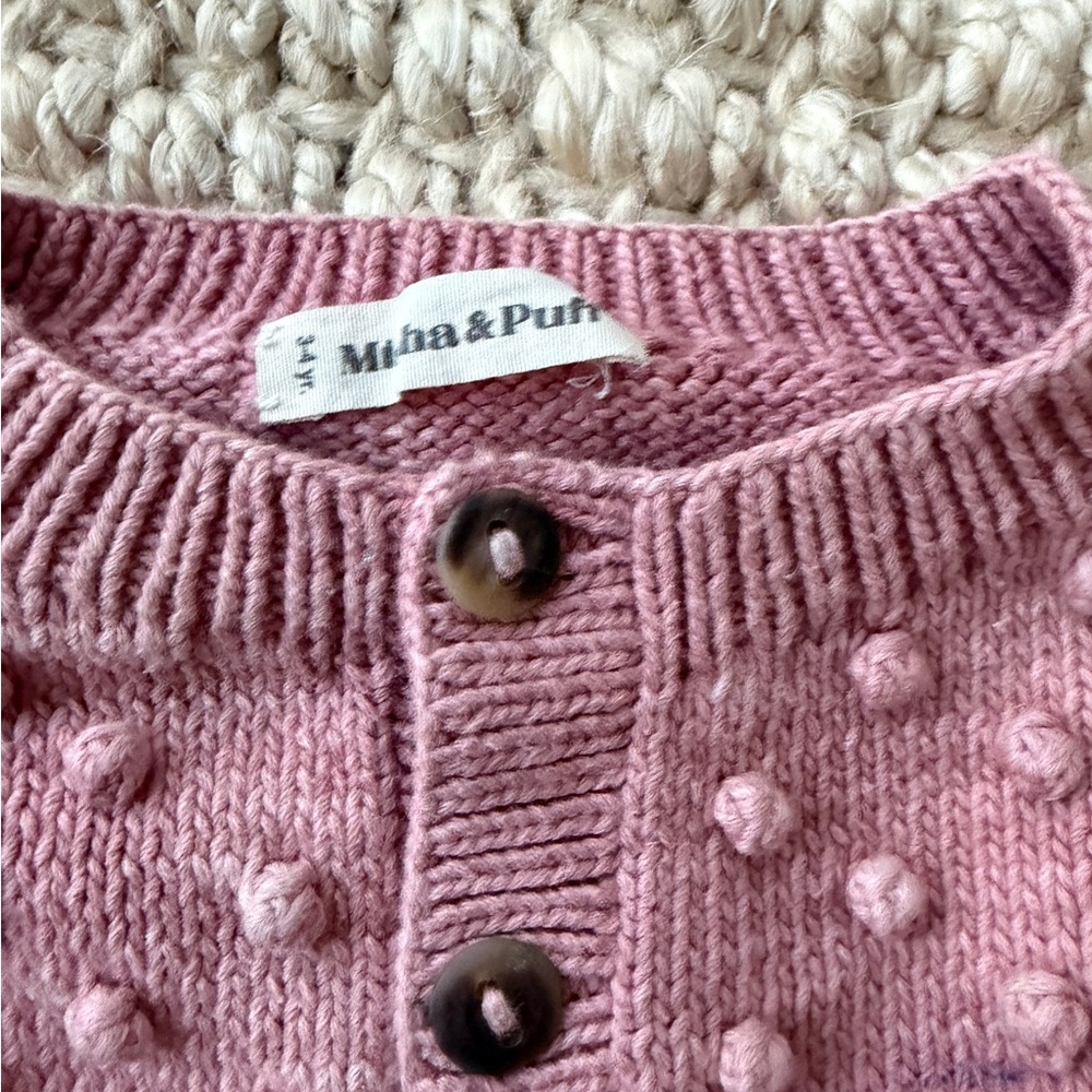 Misha and Puff Girls' Pink Popcorn Cardigan Sweater- 3-4Y - Picture 3 of 6